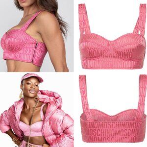 Moschino Couture BARBIE PINK Bustier BRA TOP TANK LOGO MONOGRAM NWT USA 4 $919